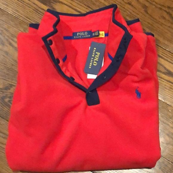 RALPH LAUREN POLO Red 1/4 Snap Long Sleeve Henley Fleece w Zip Pockets 2XL NWOT - Picture 4 of 11